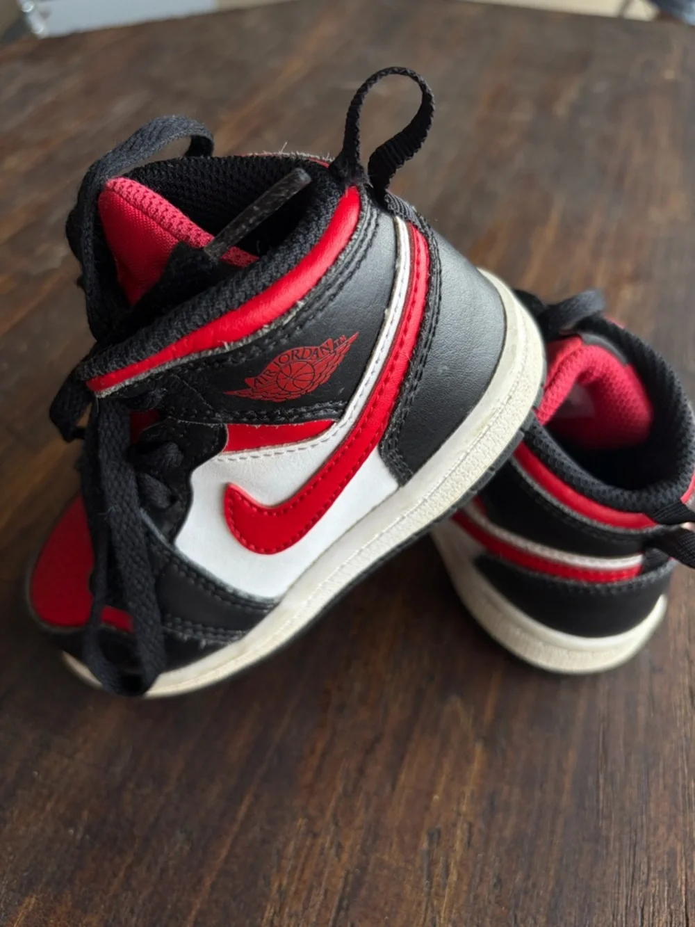 Jordan Kids Red, Black & White High-Top Sneakers - Picture 2 of 5